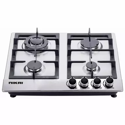 Nikai Gas Built In Hob Stainless Steel 4 Burner with FFD and Auto Ignition 50x45x25cm NGH3005N
