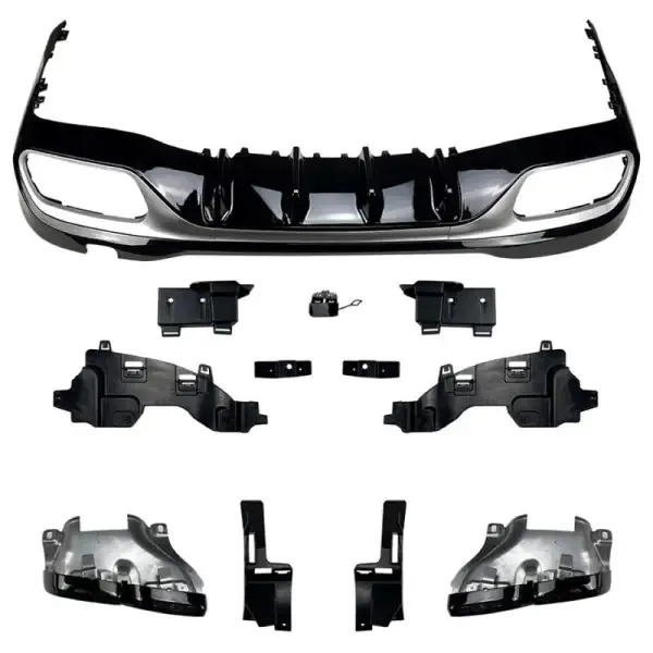 Rear Bumper Diffuser After Lip Splitter Skirts With Exhaust Tips Zst-398 Gb Glossy Black Tips CC-4288 Compatible With Mercedes C Class W206 2022+