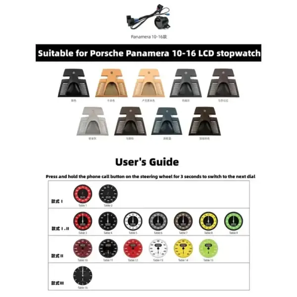 Dashboard Stop Watch Easy to Change Color and Installation Compatible With Porsche Macan, Cayenne, Panamera, 718, 911