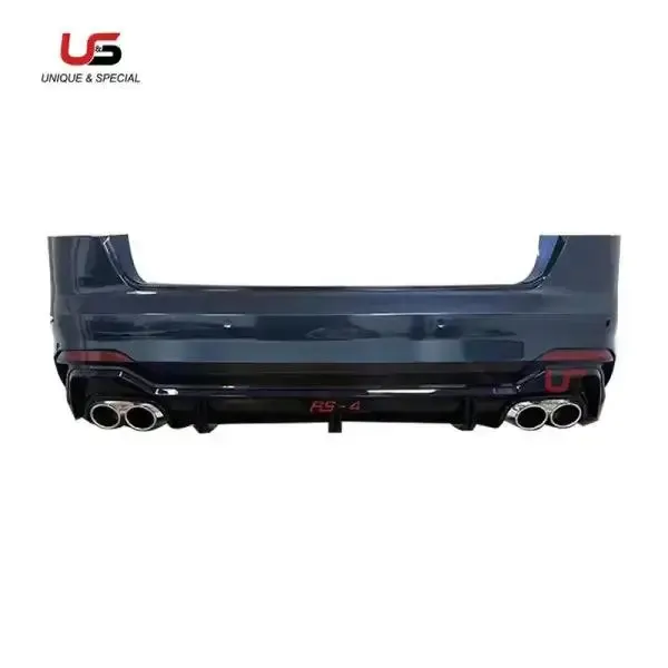 Auto Body Kit Modified to RS4 ABT Style Rear Bumper Diffuser with Exhaust Pipe Muffler Tip Compatible With Audi A4 B9 2017-2019