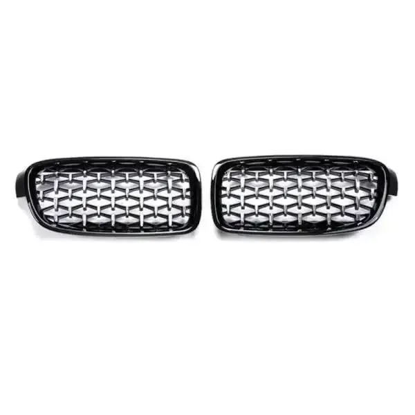 Front Bumper Grill Diamond Black And Chrome CC-1540 Compatible With Bmw 3 Series F30 2012-2018