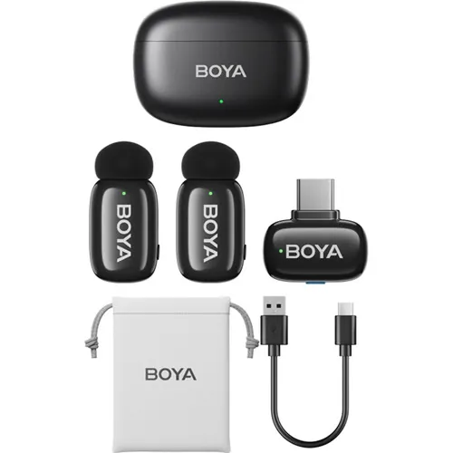 BOYA mini 2-Person Tiny Wireless Microphone System with USB-C Connector for Mobile Devices (2.4 GHz, Black)