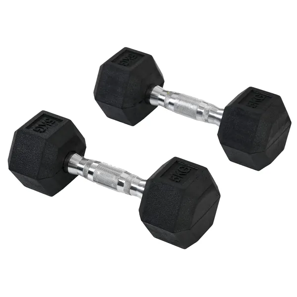 Hexagonal Rubber Coated Dumbbell Hex Dumbbell Chrome Handle - Pair