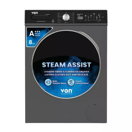 Von Front Load Washing Machine 8 KG, Silver Inverter Motor VALW-08FVK