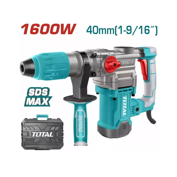 Total Rotary Hammer SDS MAX 1600W with Chisel-locking & Anti-vibration System, 2 Drills, 2 Chisels, 1 Extra Carbon Brush TH1163855