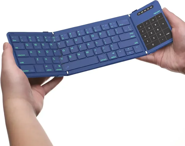 Nillkin Foldable Keyboard with Touchpad, Bluetooth Keyboard with Number Pad, Full Size Keys, Large Trackpad Small Travel Portable Keyboards for iPad Laptop PC Tablets - Blue