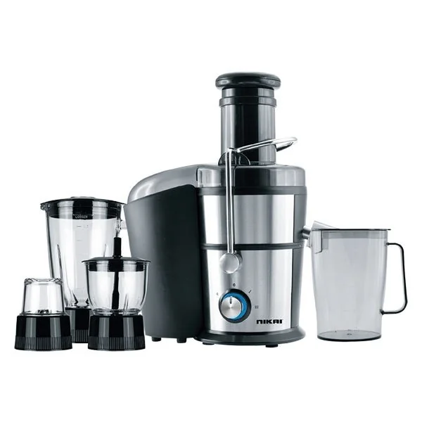 Nikai 800W 4 in 1 Food Processor Juicer-Blender-Mixer with 2 Speed Settings, NFP881G- Black and Silver