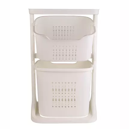Nadstar1 Storage Basket, 2 Deck Bathroom Clothes Storage Basket Multi-layer Universal Wheel Rack Grocery Organizer K998-3A