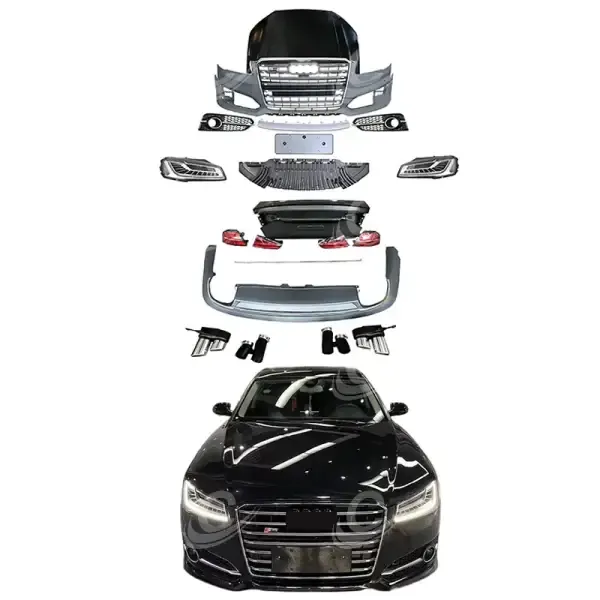 Front Bumper Grille Rear Diffuser With Tips Hood Trunk Lid Head Lights Tail Lights Body Kits Compatible With Audi A8 2011-2014 To 2015+ Facelift