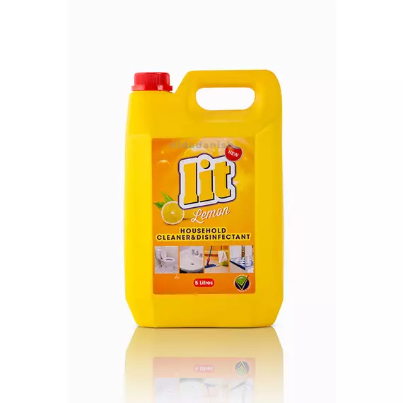 LIT Household Cleaner & Disinfectant for Tiles, Showers, Sinks & Kitchen Worktops Lemon 5L (Pack of 4Pcs)