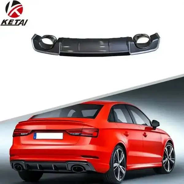 RS3 Style Rear Bumper Diffuser with Tips Compatible With AUDI A3 Sedan 2013-2016