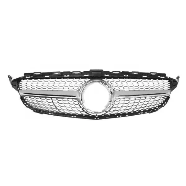 Front Bumper Grill Diamond Silver Lci Without Camera Hole CC-1723 Compatible With Mercedes Benz C Class W205 2019-2022