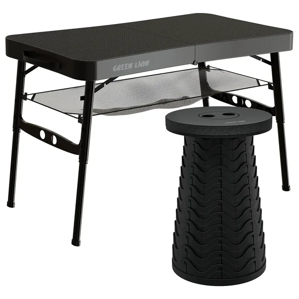 Green Lion Foldable Travel Camping Table & Stool - Black