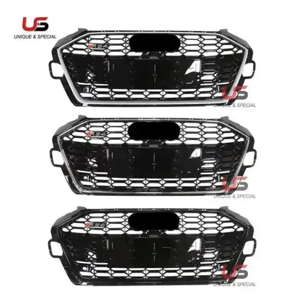 Front Grille Upgrade to RS4 Silver Gloss Black Frame Bumper Grille ABS Material Compatible With Audi A4 S4 2020-2021
