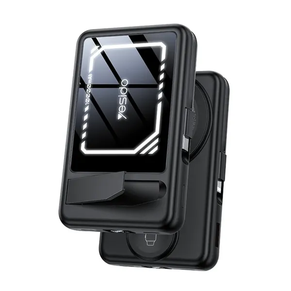 YESIDO YP79 10000mAh Digital Display Power Bank Built-in Cable Magnetic Wireless Charger for Phone / Smartwatch