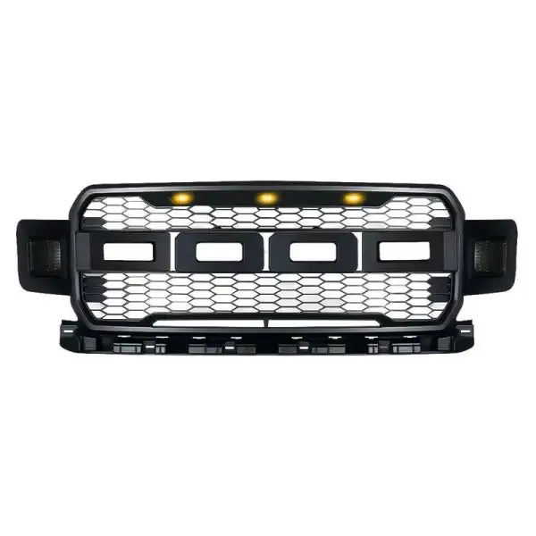 Front Bumper Show Grill With Light Black Usa CC-3165 Compatible With Ford Raptor F150 2018-2020
