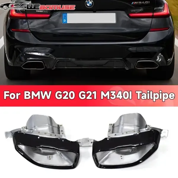 Exhaust Tips Stainless Steel Black Square Tailpipe Muffler Nozzle Compatible With BMW 3 Series G20 G21 330I 330E M340I M Sport 2019-2023