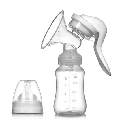 Manual Breast Feeding Pump, Breast Milk Silicon PP BPA Free with Milk Bottle Nipple Function Breast Pumps 150mls Single RH-188