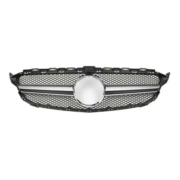 Upgrade Front Bumper Amg C63 Show Grill Without Camera Hole Amg Silver Chrome Gc W205/c205-001 CC-9486 Compatible With Mercedes Benz C Class W205 C205 Coupe 2015-2018