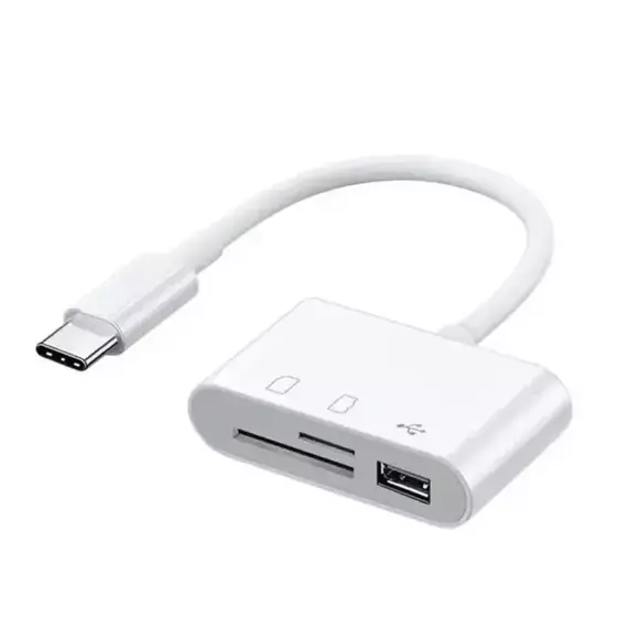 Type-C Adapter SD/TF Memory Card Reader and Writer - Compact Flash USB-C Adapter for iPad Pro, Huawei, and MacBook.