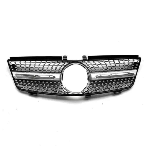 Front Bumper Panamericana Grill Diamond Silver CC-1795 Compatible With Mercedes ML W164 2005-2008 Sports GT AMG