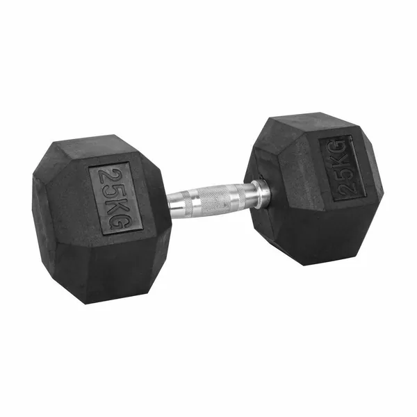 Shen Commercial Rubber Hexagonal Dumbbell 25kg with Chrome Handle
