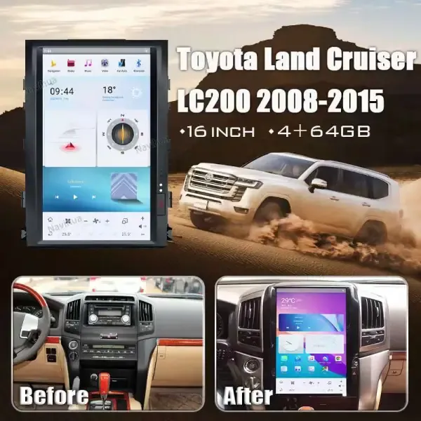 Wireless Carplay Android12 Car GPS Navigation Headunit Multimedia Player Compatible With TOYOTA LAND CRUISER LC200 2008-2015