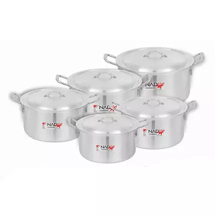 Nadstar8 Cookware Set 5Pcs Set With Lid & Handle Metal Finish Sufuria 2L, 4L, 5.5L, 7L, 9L 1x5