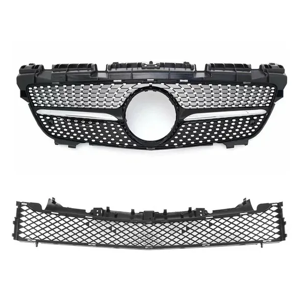 Front Amg Bumper Show Grill Diamond Black CC-9677 Compatible With Mercedes Benz Slc Slk Class R172 W172 2011-2015