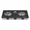 Nikai Gas Cooker 3 Burner Glass Triple Gas Burner 3 Burner Glass Top 7 MM Tempered Glass Panel Auto Ignition System Whirlwind Flame Brass Burner Cap NG333G