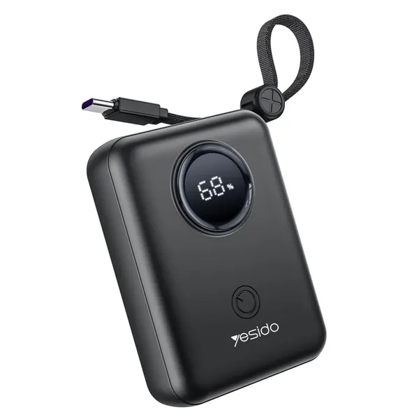 YESIDO YP64 Power Bank 10000mAh Portable Phone Tablet Charger with Built-In Type-C / 8Pin Cable