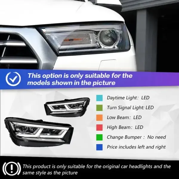Head Lamp DRL H7 LED Bi Xenon Bulb Assembly Upgrade Dynamic Signal Compatible With Audi Q5 2018-2020