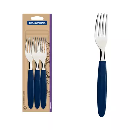 Tramontina Dinner Fork Ipanema 3pc Set Stainless Steel with Blue Polypropylene Handles 23362/310