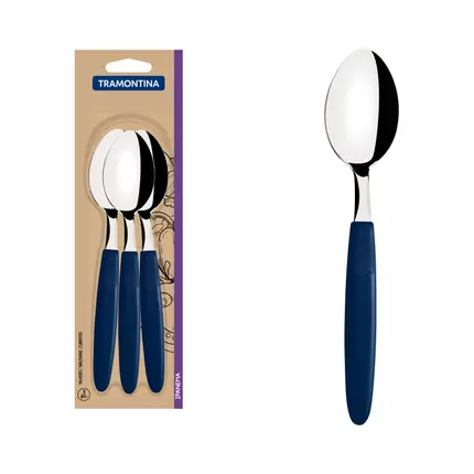 Tramontina Dinner Tablespoon Ipanema 3pc Set Stainless Steel with Blue Polypropylene Handles 23363/310