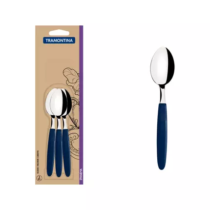 Tramontina Tea Spoon Ipanema 3pc Set Stainless Steel with Blue Polypropylene Handles 23367/310
