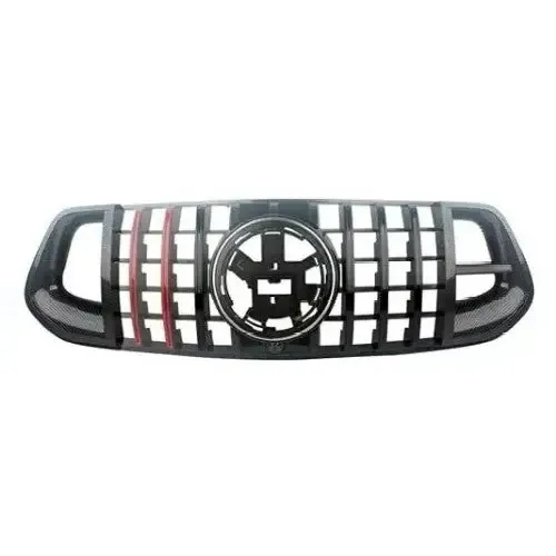 AMG Sports Front Bumper Show Grill Brabus Style Black Red Carbon Fiber Look CC-5035 Compatible With Mercedes Gle W167 2019-2024