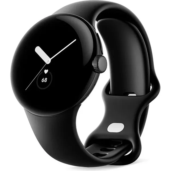 Google Pixel Android Smartwatch With Fitbit Activity Tracking Heart Rate Stainless Steel Case Obsidian Active Band WiFi Black