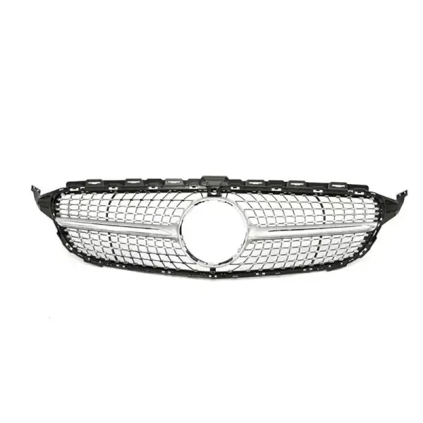 Front Bumper Amg Diamond Silver Grill Without Camera Hole Hmw205-302 CC-3857 Compatible With Mercedes Benz C Class W205 2015-2019