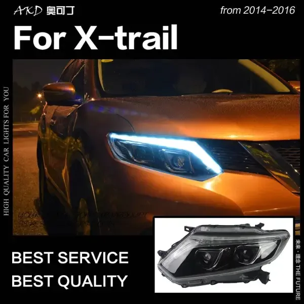 LED Headlight DRL Hid Option Head lamp light Angel Eye Beam Compatible With Nissan X-Trail 2014-2016