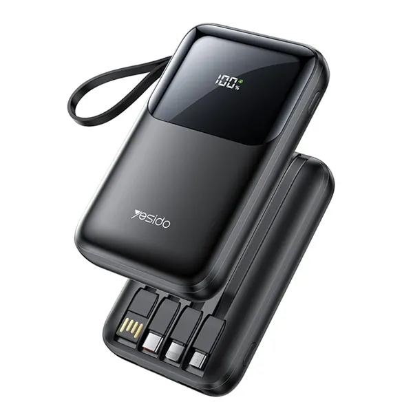 YESIDO YP71 10000mAh Power Bank Fast Charging Portable Charger with 4 Built In Cables