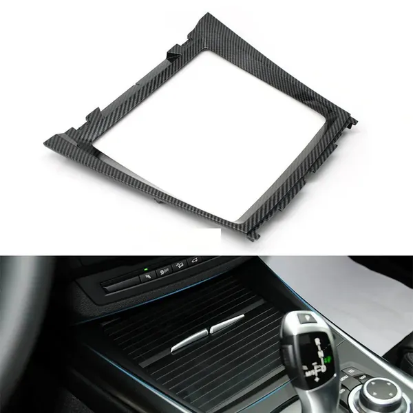 Front Center Console Water Cup Drink Holder Decorative Cover Panel Bezel 51166956756-3 Carbon Fiber Look CC-9761 Compatible With BMW X5 E70 2008-2013 X6 E71 E72 2008-2014