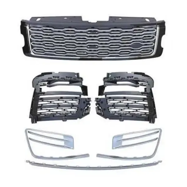 Upgrade Facelift Front Grill Fog Lamp Chrome Trim Kit Bodykit Silver CC-5855 Compatible With Range Land Rover Vogue L405 2018-2022