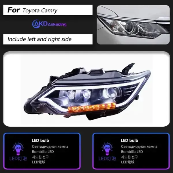 LED Headlight Headlights DRL Turn Signal High Beam Angel Eye Compatible With Toyota Camry 2015-2017