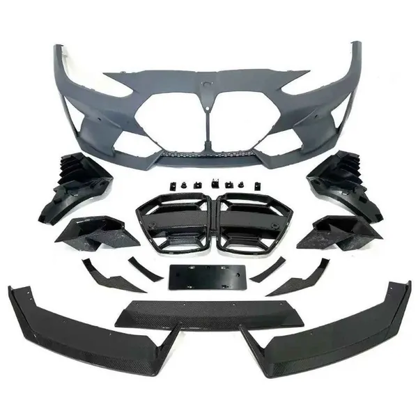 Front Upgraded Facelift Bumper Real Dry Carbon Fiber Body Kit Grill Skirts Splitter Lip Trims Vten Style CC-9078 Compatible With Bmw G80 G82 G83 M3 M4 2020+