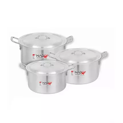 Nadstar8 Cookware Set 3Pcs Set With Lid & Handle Metal Finish Sufuria 5.5L, 7L, 9L 3x5