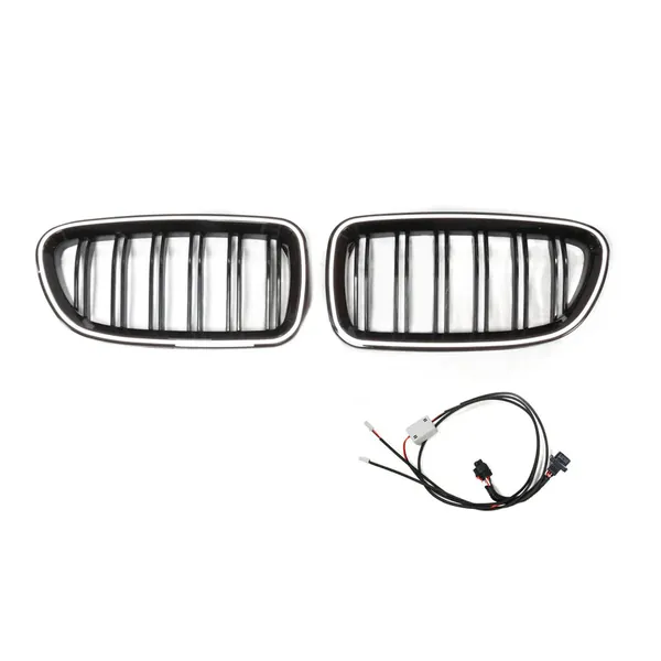 Front Bumper Luminous Illuminated Led Glow Grill Single Slate Black CC-8595 Compatible With Bmw 5 Series F10 F18 2010-2017