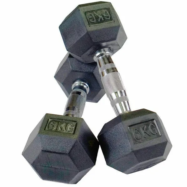 Shen Commercial Rubber Hexagonal Dumbbells 6kg with Chrome Handles