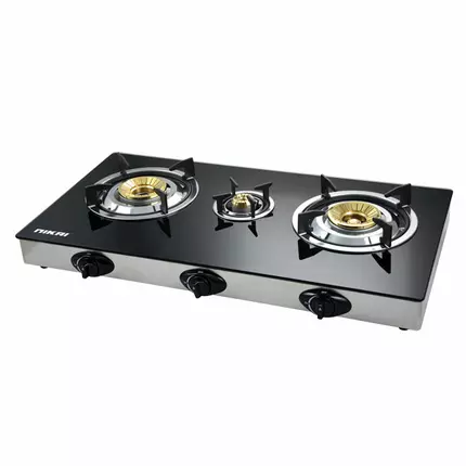Nikai Gas Cooker 3 Burner Triple Gas Burner Glass Top Auto Ignition Black 7MM Tempered Glass Panel NG5093G