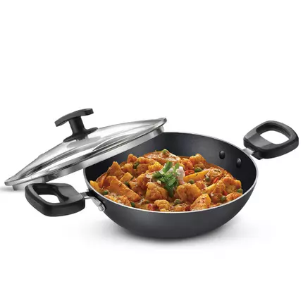 Judge Non-Stick Kadai with Glass Lid for Everyday Use - 28cm - 3.4L, Low Oil Cooking, Easy to Clean, with Cool Touch Handle 37287