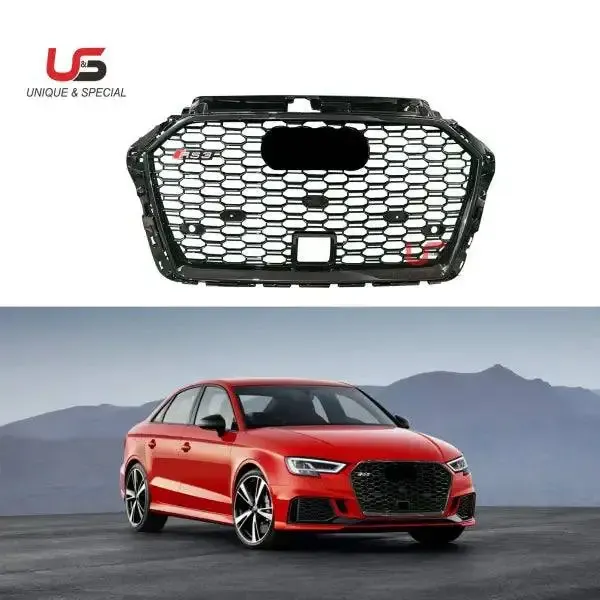 Honeycomb Style Front Grille with ACC Upgrade Audi RS3 Mesh Grille Compatible With Audi A3 2017 2018 2019 2020